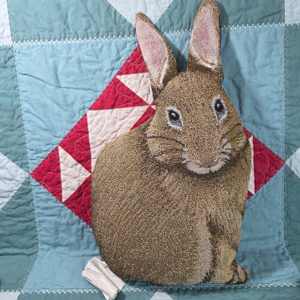 Manual Woodworkers & Weavers Bunny Rabbit Shaped Pillow Brown Woven Tapestry